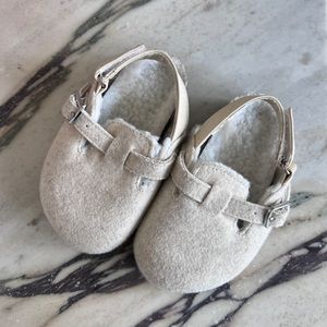 Tiny fur lined slip on Birkenstock style shoes from Baby Gap